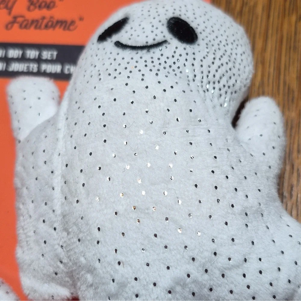Fringe Hey Boo Mini Plush Squeaky Ghost Dog Toy Set 3 Pack Small Dogs crackley